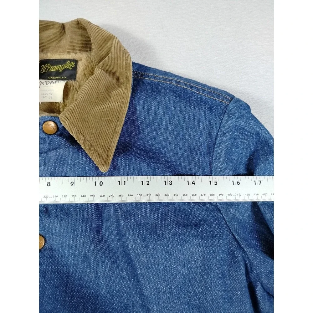 Vintage Wrangler Jacket Mens 38 Blue Denim Sherpa Lined Bomber Western 80s Rodeo
